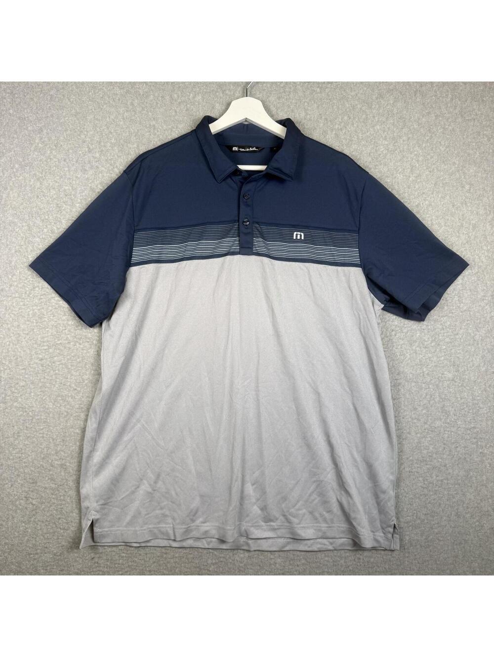Travis Mathew Men's Size XL Blue Gray Striped Polo Shirt Golf